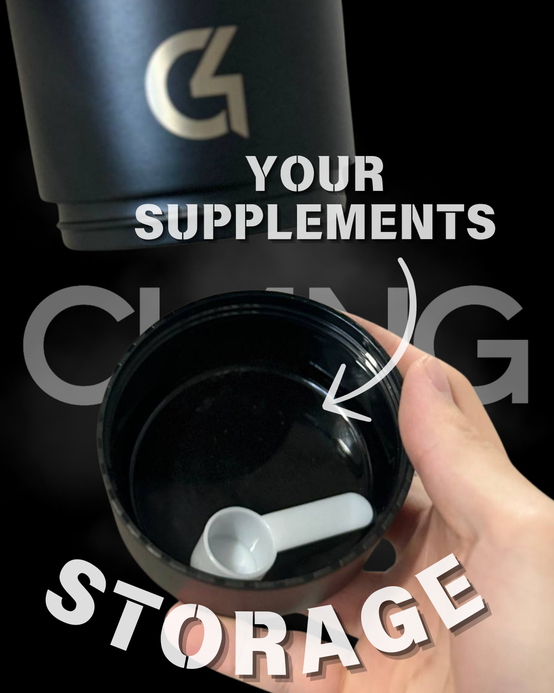Storage on your bottle for your supplements, vitamins, protein powder, creatine, snacks. You will never forget your supplements again.